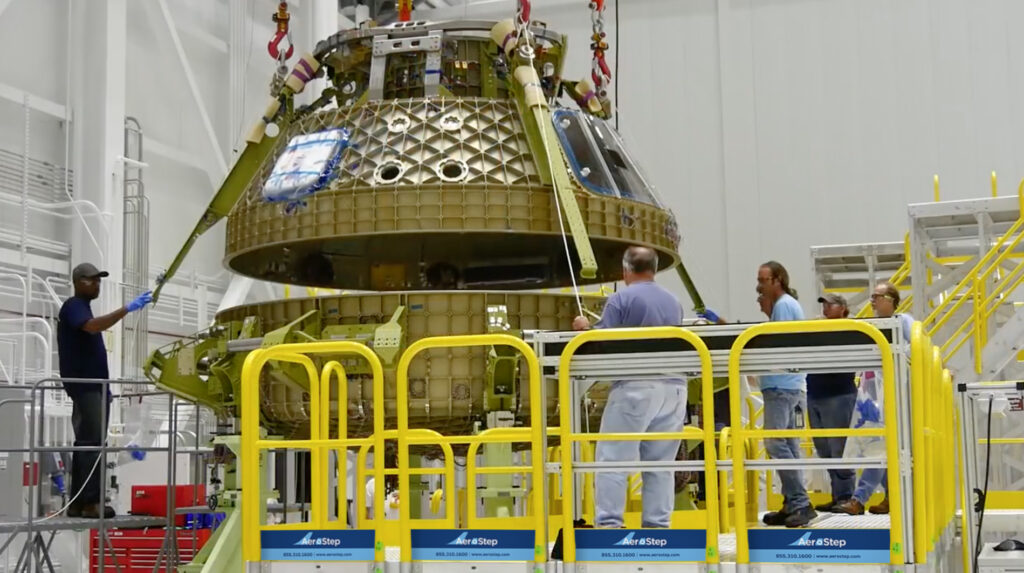 NASA space capsule on metal platform