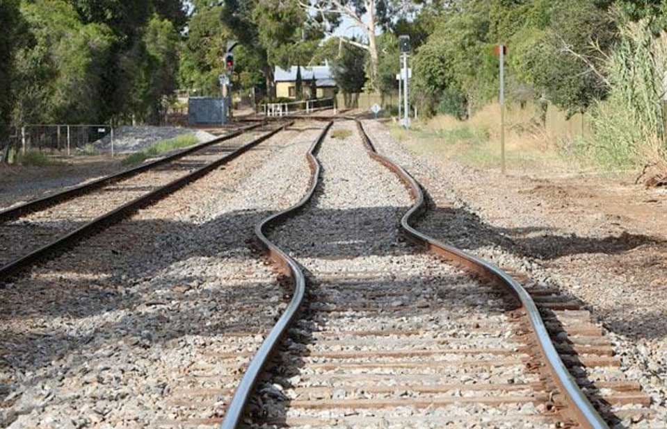 Railroad tracks warped by heat